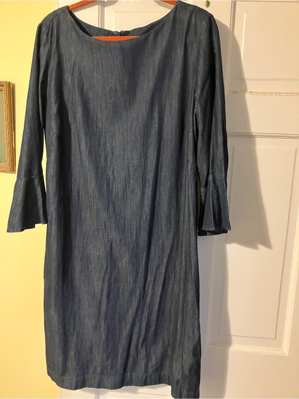 Talbots Blue Long-Sleeve Shift Dress with Bell Cuffs